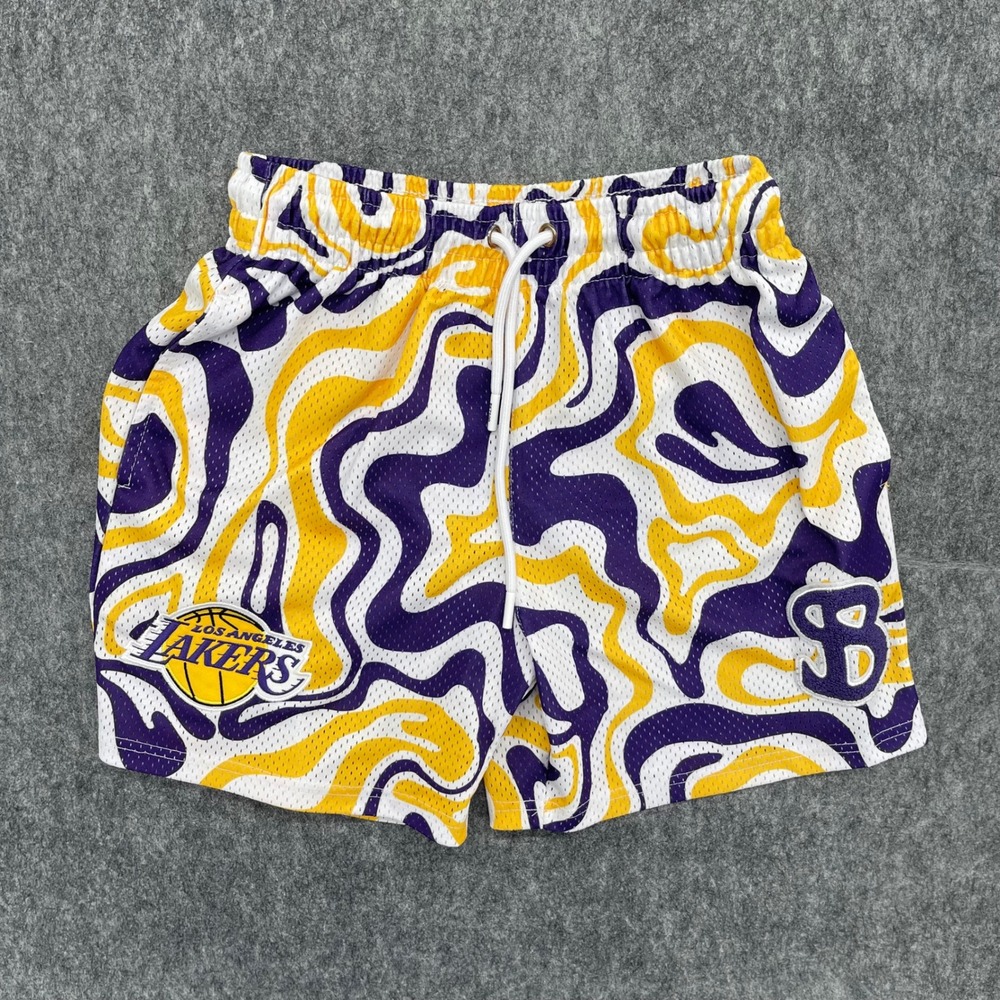 Los Angeles Lakers Short Mens Small Swirl Mesh Basketball Purple Gold BKTSQD
